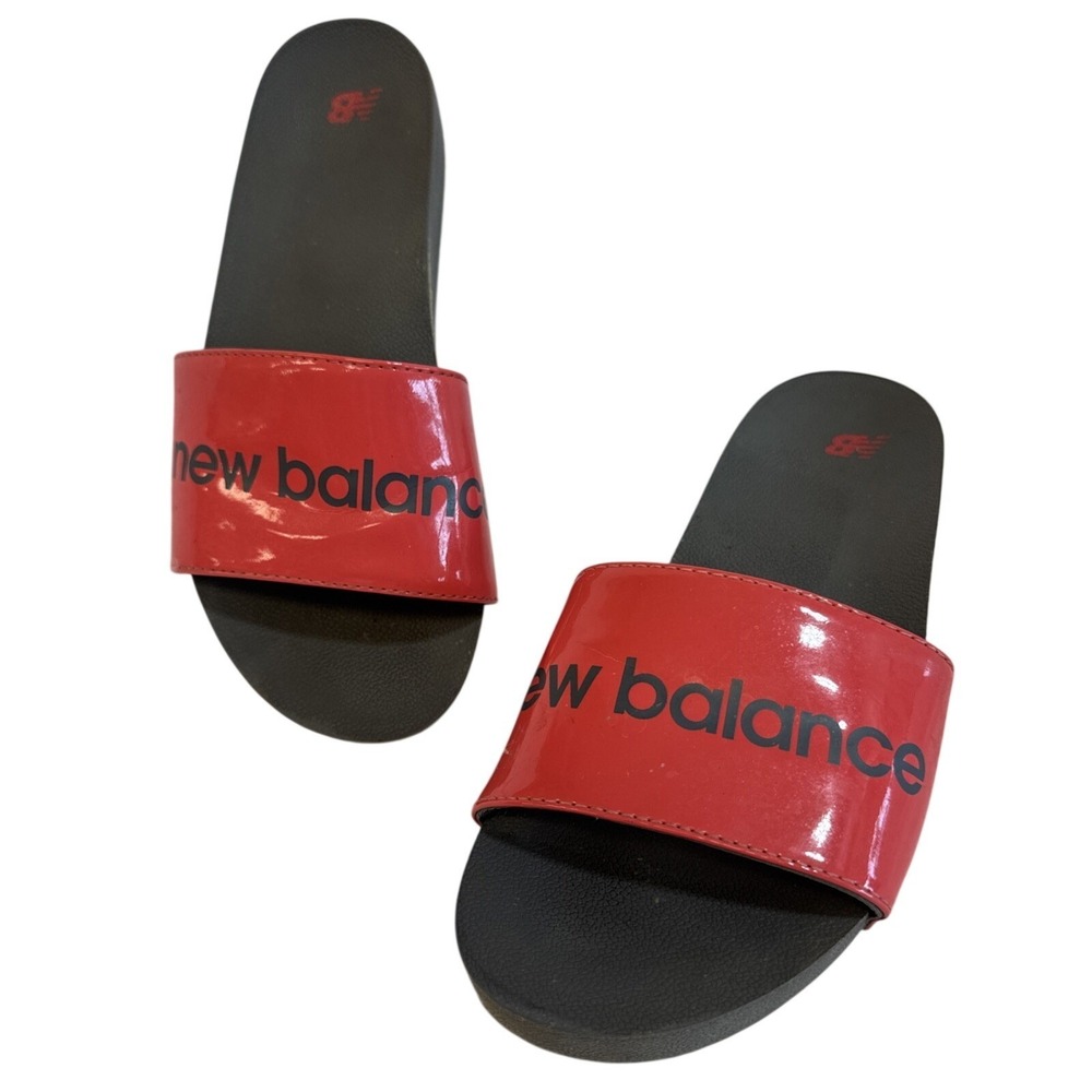 New Balance PHW3099GCO Red Patent Logo Slide Sandals Women Size 5 USA 3 UK 35 EU